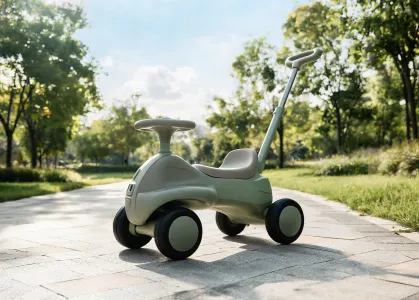 Ride-on toddler vehicle in outdoor path setting