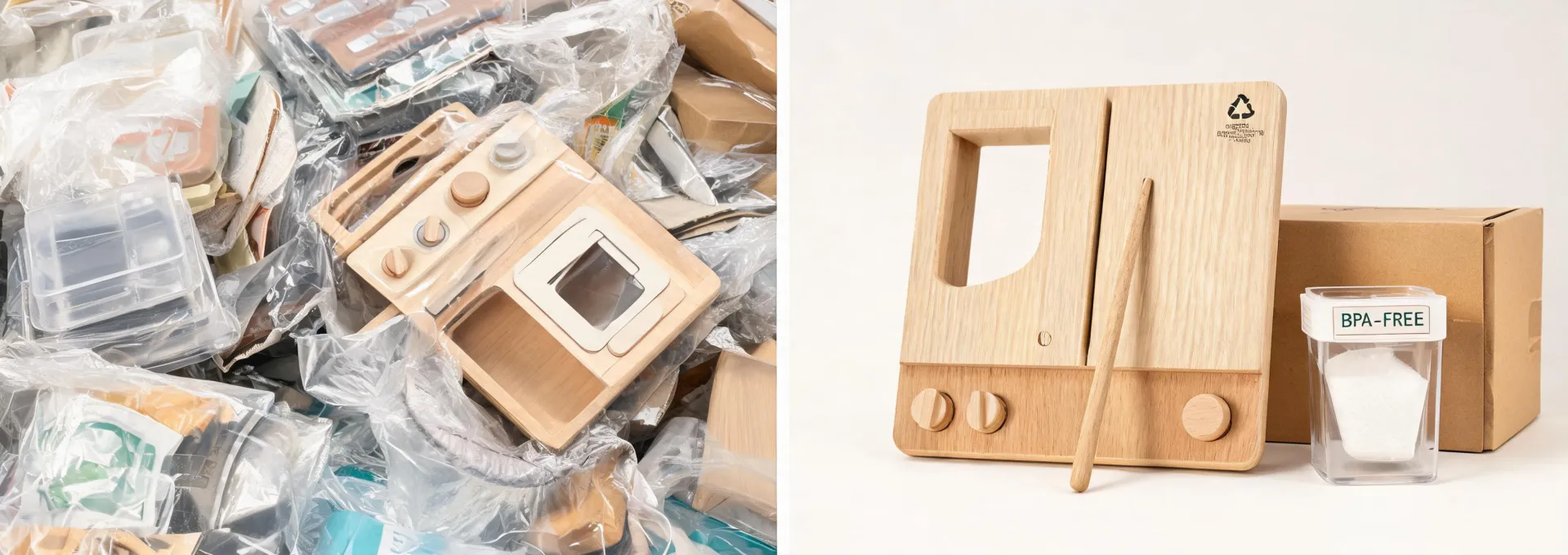 Before and after view of Step2 packaging and durable play product materials